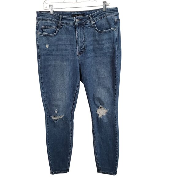 Judy Blue Denim - Judy Blue 16W Jeans Denim Distressed Tummy Control Skinny Fit Stretch Mid Wash